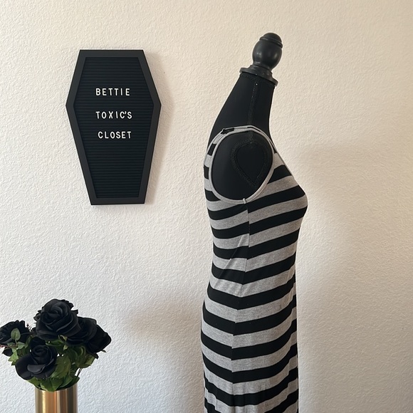 *SOLD* Just Love Black & Gray Striped Maxi High Low Dress - Picture 9 of 10